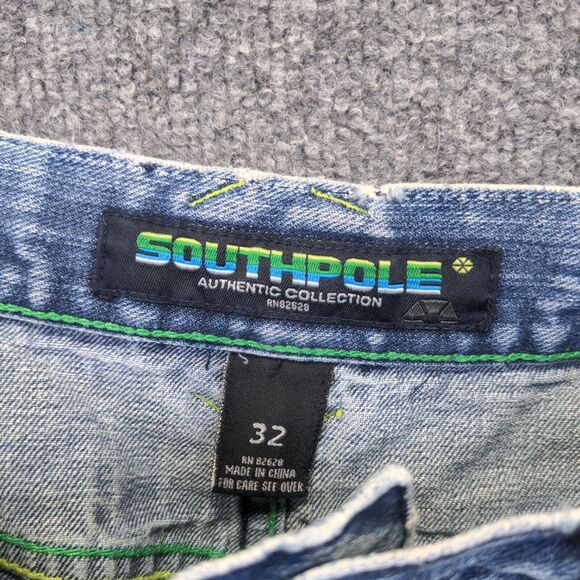Southpole Men's Straight Jeans Size 32 Blue Embroidered 5-Pocket Medium Wash - Picture 12 of 15